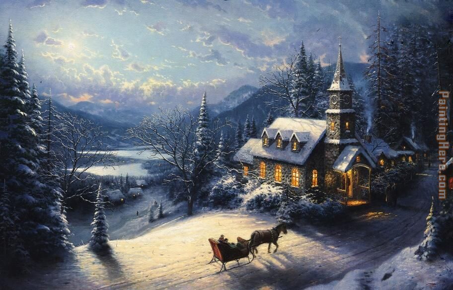 Sunday Evening Sleigh Ride painting - Thomas Kinkade Sunday Evening Sleigh Ride art painting